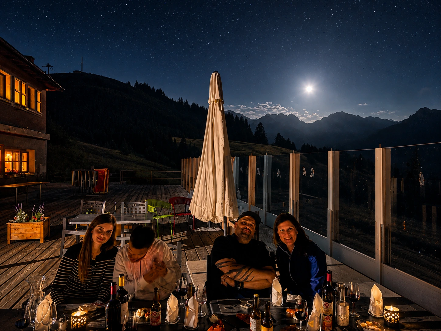 Le Chaudron's terrace at nightfall, 1818 m